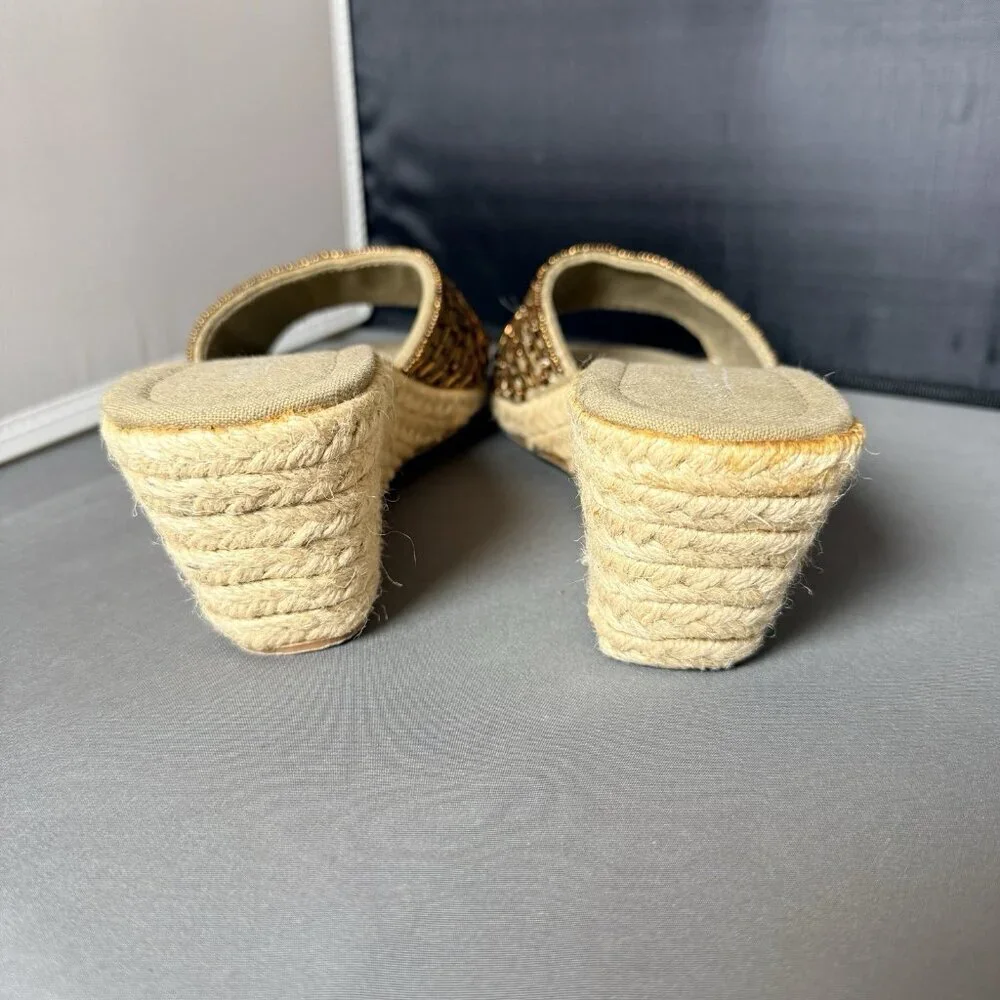 Coldwater Creek Women’s Beaded Espadrille Wedge Slide Sandals Sequin Size 8